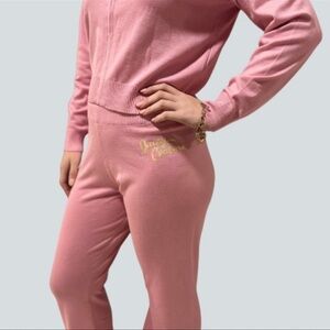 NWT Juicy Couture Classy Pink Knit Sweater Zip Hoodie & Pants Set Outfit | L